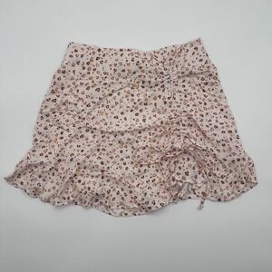 Urban Romantics Pink Animal Print Ruched Mini Skirt Boho Womens Cottage Core